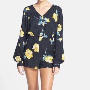 Volcom Black Floral Romper Jumpsuit Long Sleeve Medium